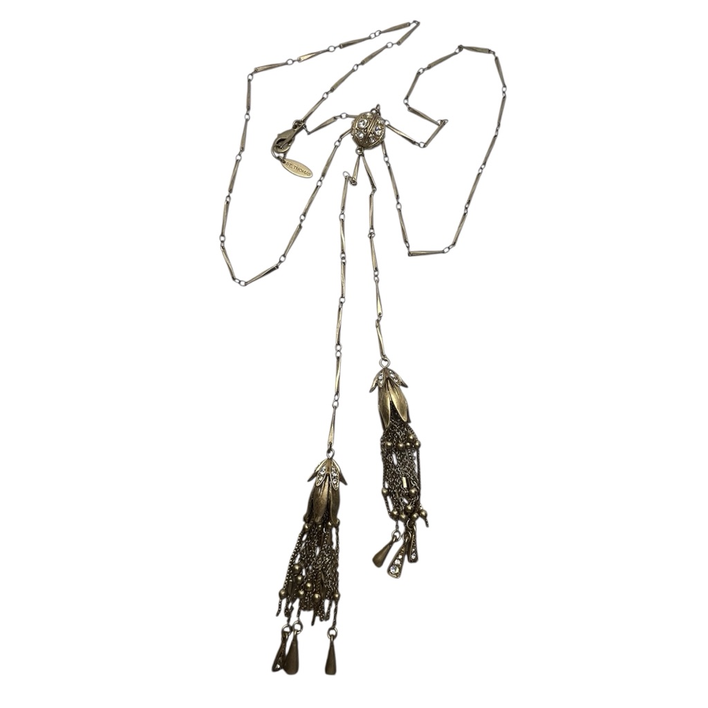 St Thomas Brand Gold Tone Y Lariat Necklace Rhinestone  Chain Dangles